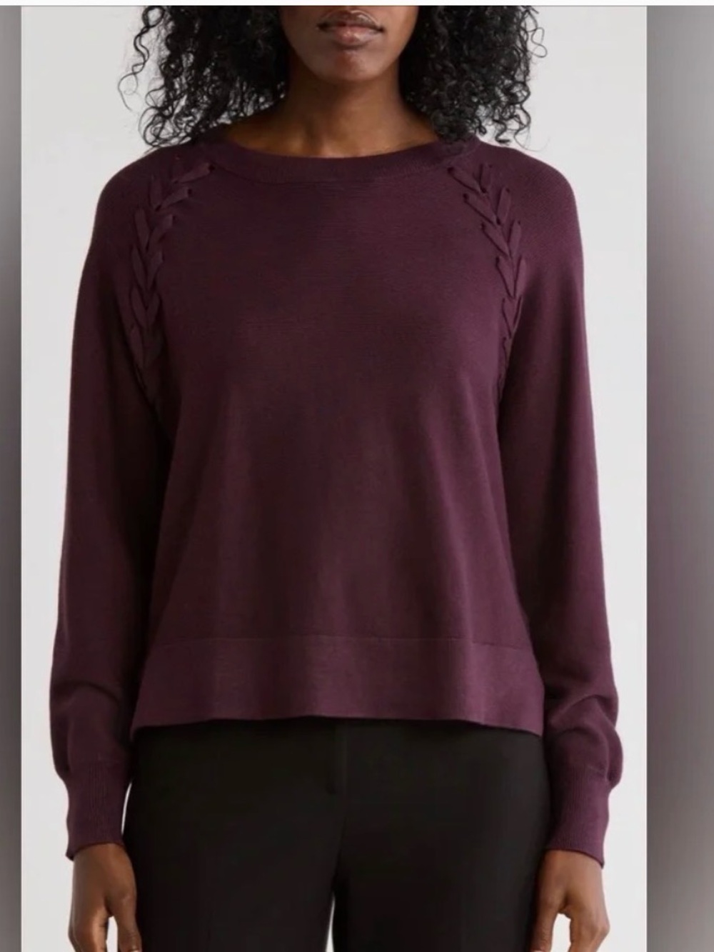 5. Adrianna Papell - Dolman Lace-Up Sweater
 Braided Shoulder Knit Sweater - Plu